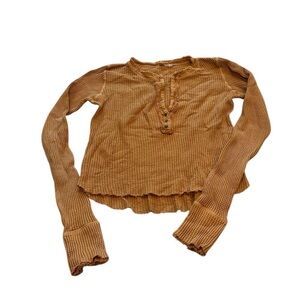 Free People Rusty Orange Waffle Knit Long Sleeve Shirt